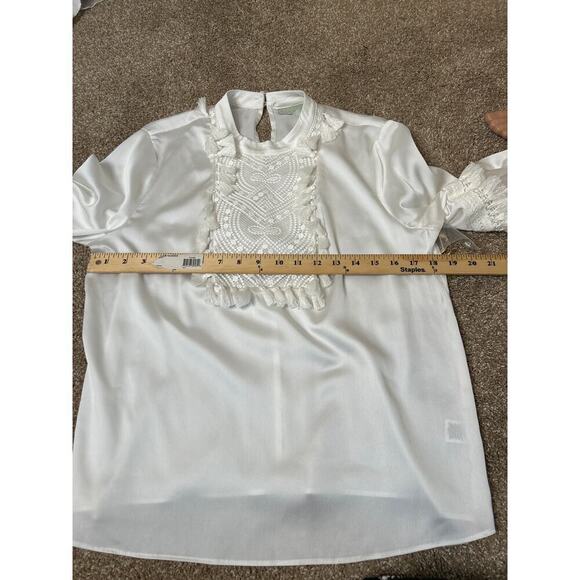 Ryegrass NEW white satin high neck balloon sleeves white SZ M grandma core - Picture 6 of 7